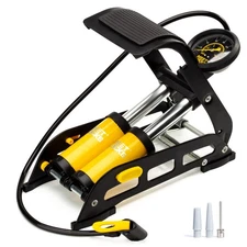 Double Cylinder Barrel Bike Foot Pump,160PSI Aluminum Body Floor Pump with Pr...