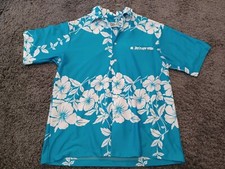 Vintage 70s Hilo Hattie  s Blue Floral Hawaiian Camp Shirt Mens XL/L Button Up