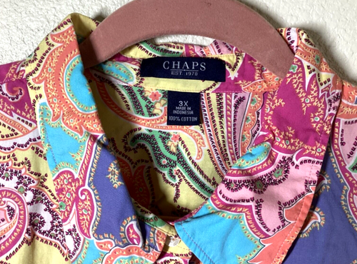Chaps Women's Blouse 3X Multicolor Paisley Print 3/4 Sleeves Cotton Shirt - Picture 3 of 6