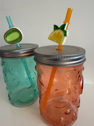 Glass mason drinking glasses with straw and lid - set of 2 - Picture 3 of 6