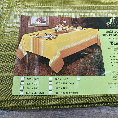 New Vintage Sleater Table Cloth 60x86 Oval Kemp Helene USA MCM Avacado Green