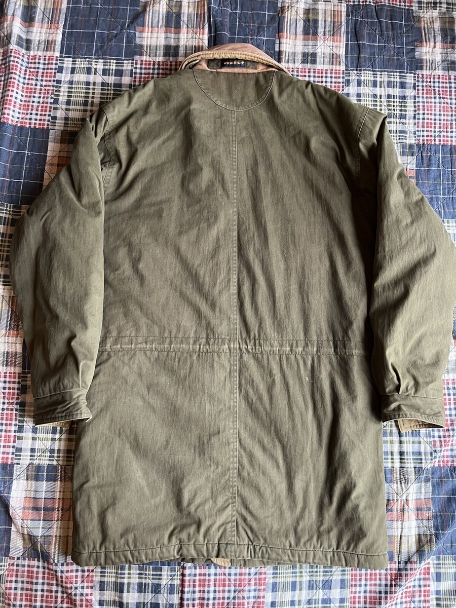 Vintage Woolrich Jacket Coat Flannel Lined Leather Collar Men'd