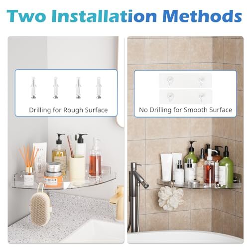2 Pack Acrylic Corner Shower Caddy, Clear Corner Shower Shelf with 4 Hooks, 