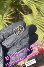14k Hoop Earrings, 15mm Gold Heart Hoop Earrings