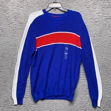 Club Room Sweater Mens Blue Large Stripe Knit Pullover Crew Neck Heavy