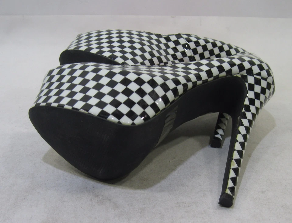 Nuevo Tablero de Ajedrez Negro/Blanco 6.5" Tacón Alto 2" Plataforma Zapatos Mujer Talla 8 Foto 4 de 4