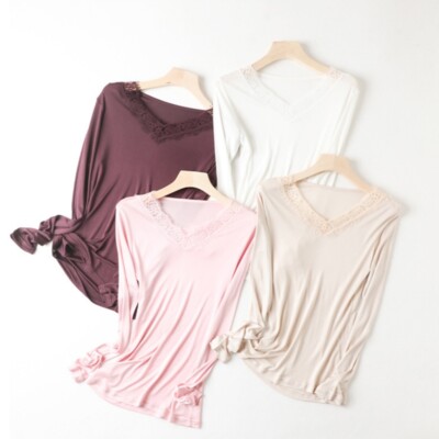 Pure Silk Knitted Women's Round Lace Neck Short Sleeve Tee Solid Size 6 10 14 18