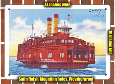 METAL SIGN - Delaware Postcard - Pittsburgh, One of Our Six Large Ferries Opera