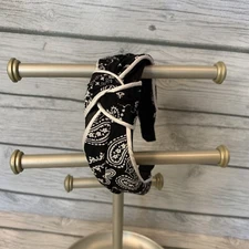 Womens Wide Knot Headband Black Paisley Fashion Head Hoop Rockabilly, Pin-up
