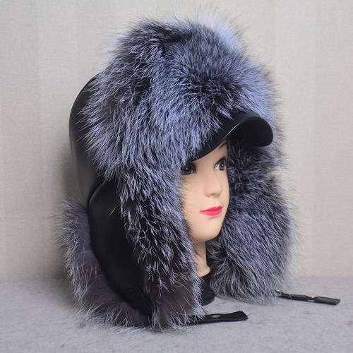 Men's Real Fox Fur Hat Russian Warm Peaked Trapper Hunter Hat Real Leather Cap - Picture 36 of 41