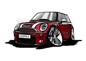 Mini Cooper S Red Caricature Car Cartoon Print Ebay