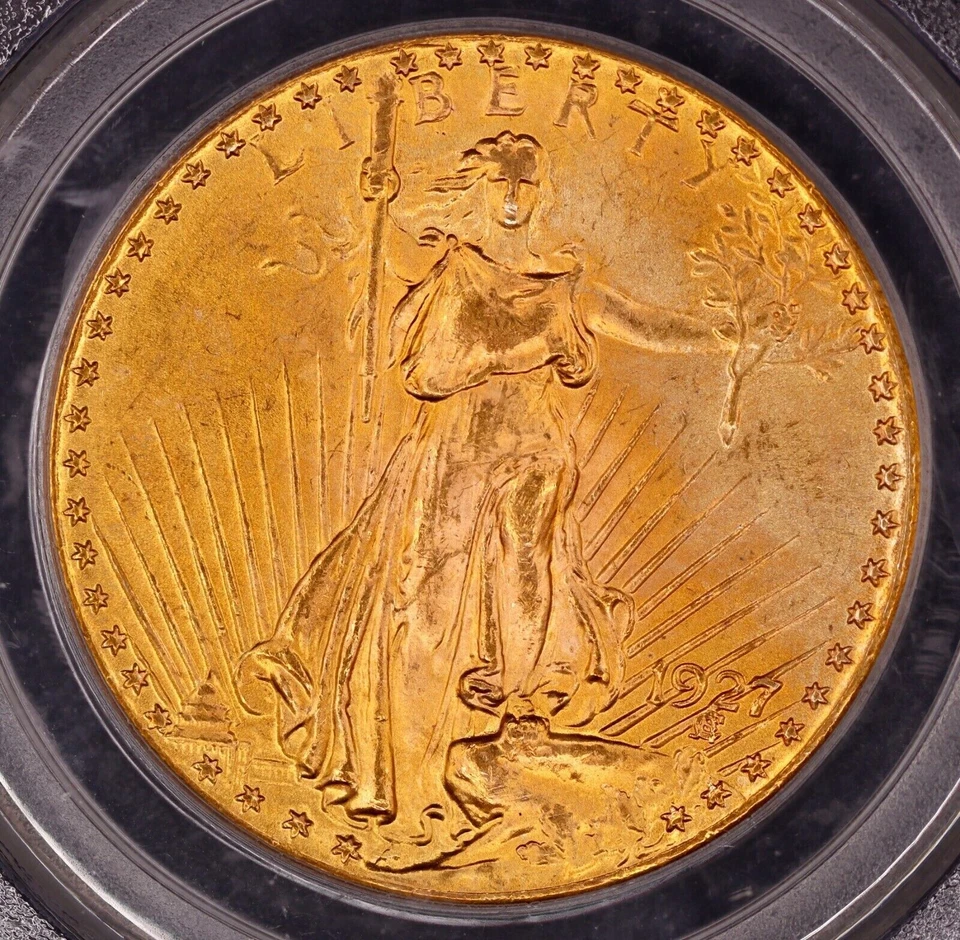 Doble águila Saint Gaudens de oro de $20 de 1927 graduación profesional MS65 - PQ brillante Foto 2 de 3