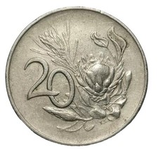 South Africa 20 Cents 1965 Nickel Coin Royal Protea Flower FREE DELIVERY A417