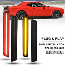 For Dodge Challenger 2015-2023 Front Rear Lens LED Side Marker Light Lamp Smoked