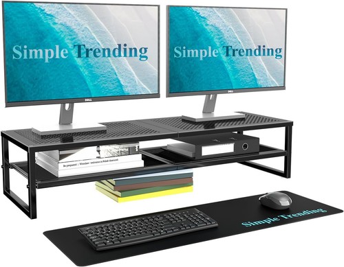 Simple Trending 2-Tier Metal Dual Monitor Stand Riser,Computer Office Black