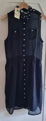 Ruby Rocks Kleid Sommerkleid Ärmellos size 12 (Größe 40) Schwarz Metallknöpfe
