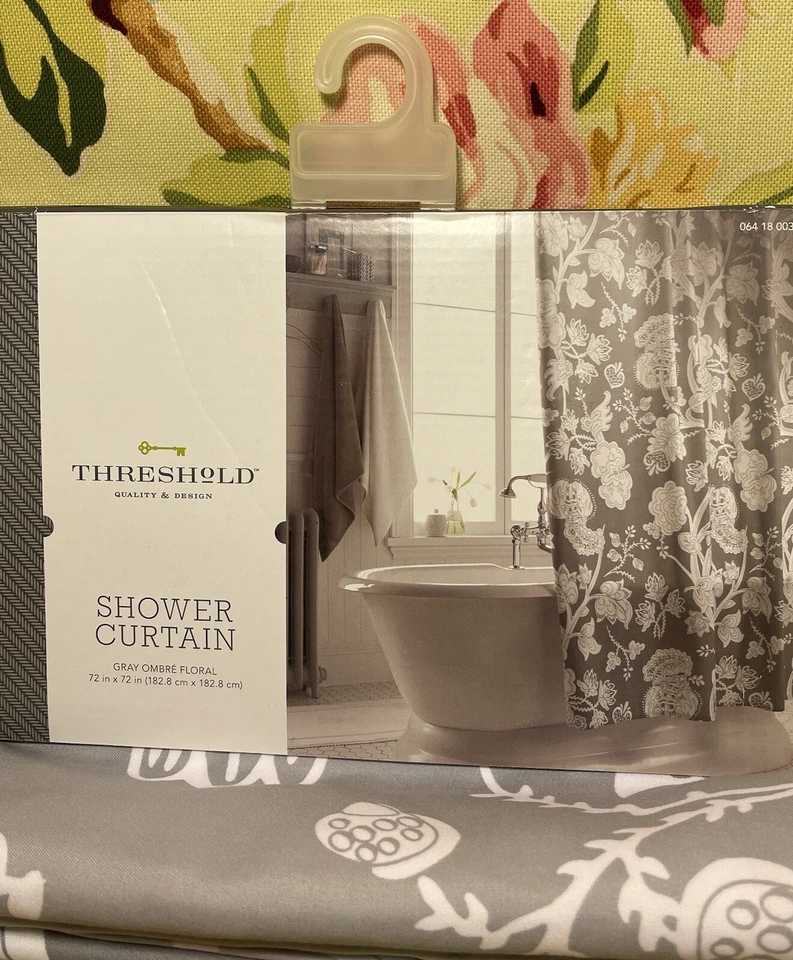 Занавеска для душа романтическая потертая шикарная с цветочным узором пейсли СЕРАЯ и БЕЛАЯ с цветами 72x72"" - Изображение 3 из 4