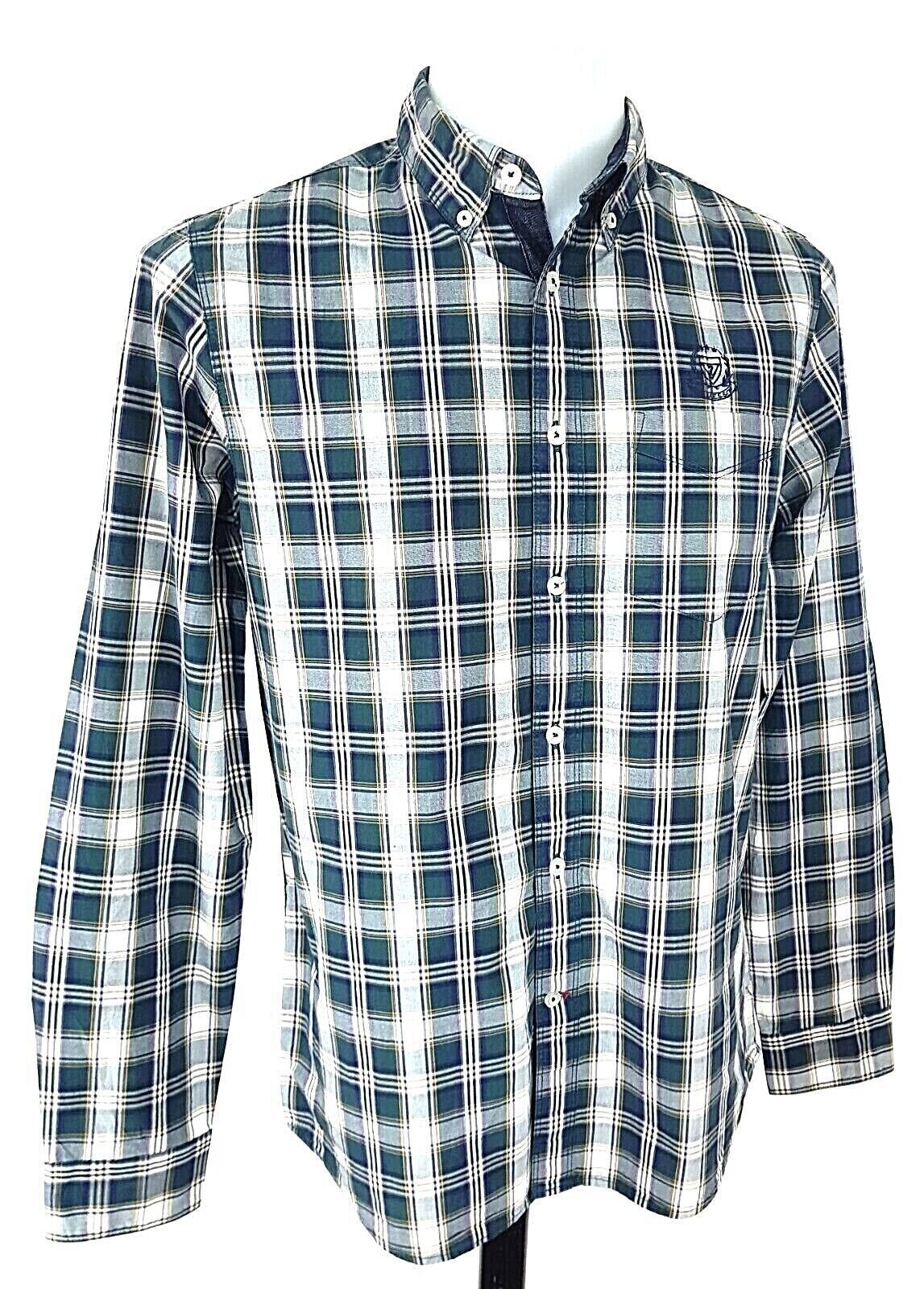 GUESS Mens Green Grey Check L/S Evening DRESS SHIRT M Chest 38