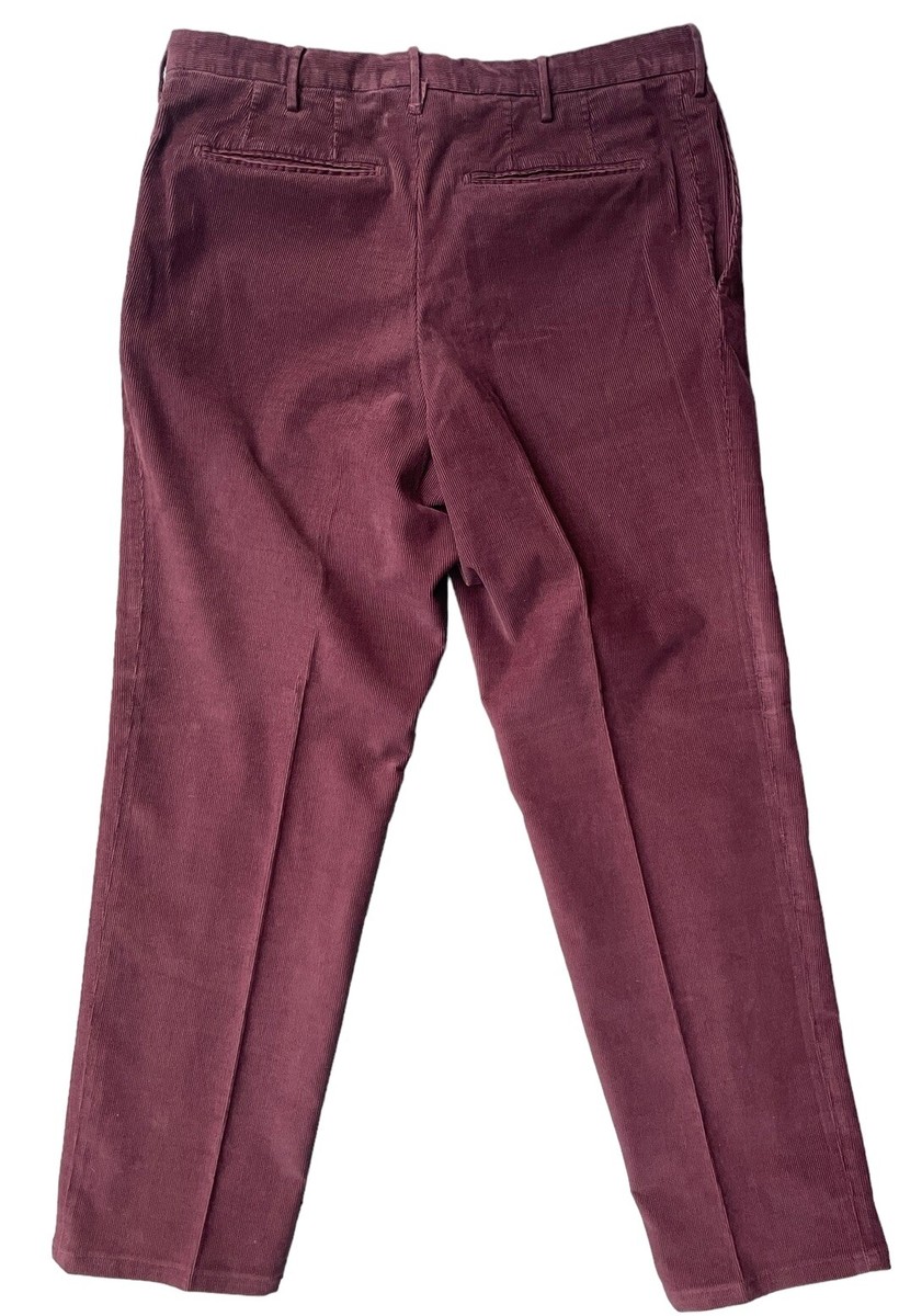 Incotex Burgundy Flat Front Corduroy High Comfort Trousers