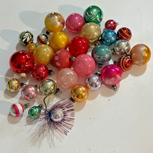 Vintage Christmas Decorations Joblot Glass C. 1950s 60s Xmas Tree Ornaments
