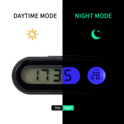 (Schwarz)Mini-2-in-1-Auto-Clip-On-Digitaluhr-Thermometer Mit LCD-Bildschirm