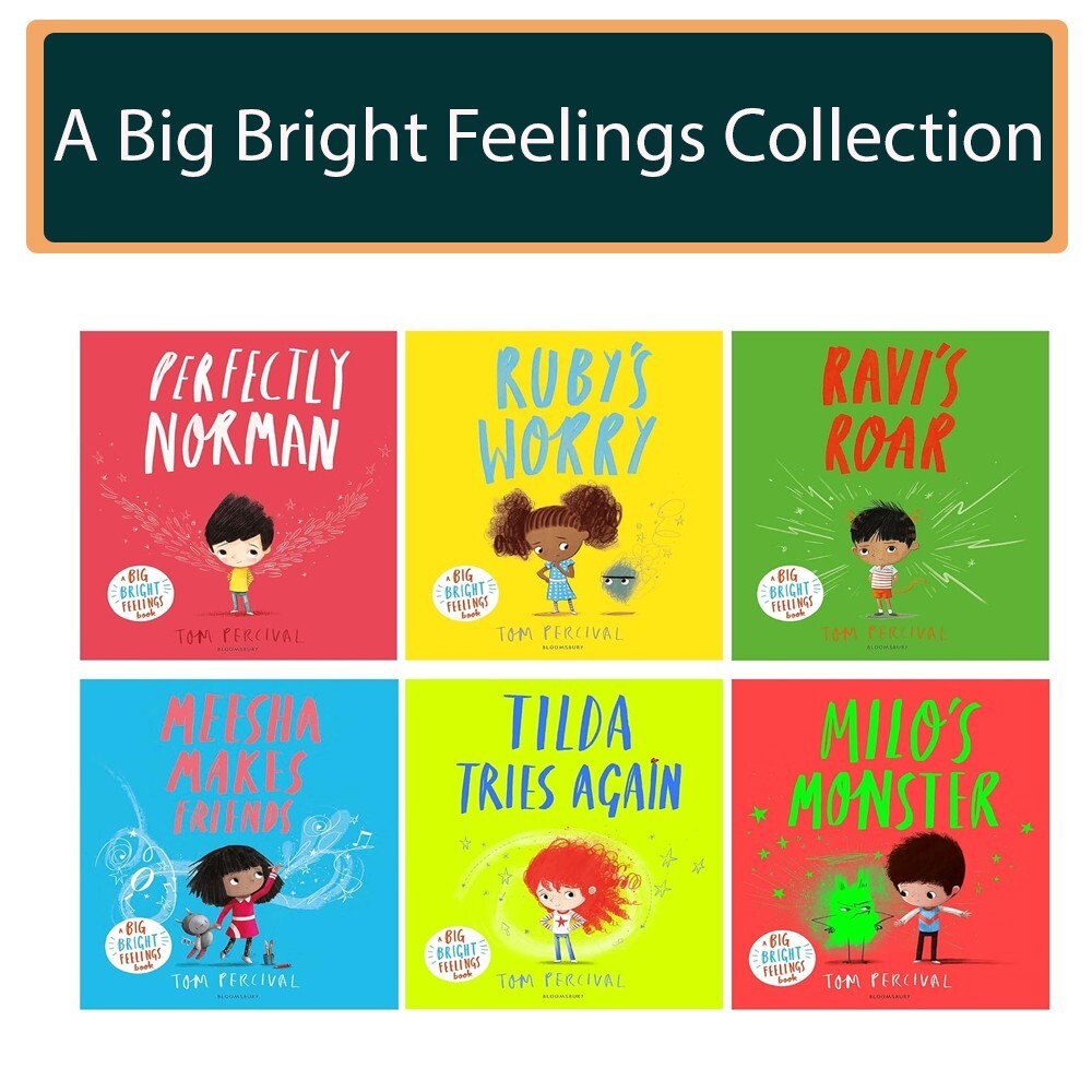A Big Bright Feelings Collection 6 Books Set by Tom Percival Ravi's Roar,Worry