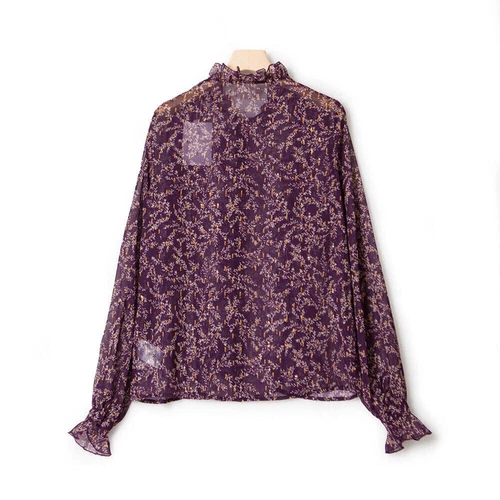 2025 Popular New Sezane Damen Blumen Shirt Bluse Top Chic V-Ausschnitt Shirt lila - Bild 4 von 19