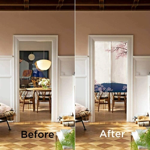 Japanese Style Door Curtain Screen Cotton Linen Noren Cherry Flower Room Divider - Bild 4 von 44
