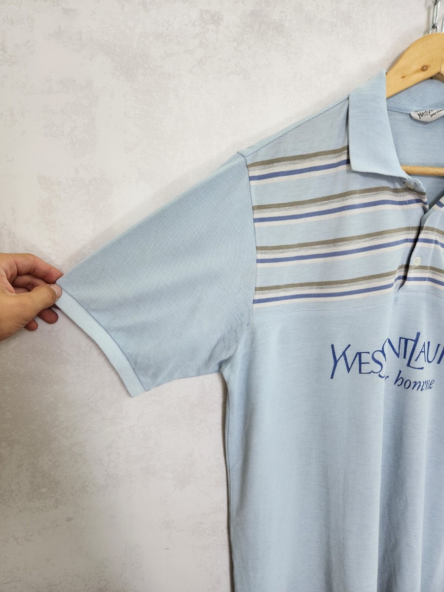 90s Vintage Yves Saint Laurent YSL blue Polo T-Shirt size L | eBay