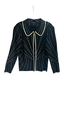 Ming Wang Blazer Black Beaded Embellished Cocktail Party Artsy Art to Wear Small
