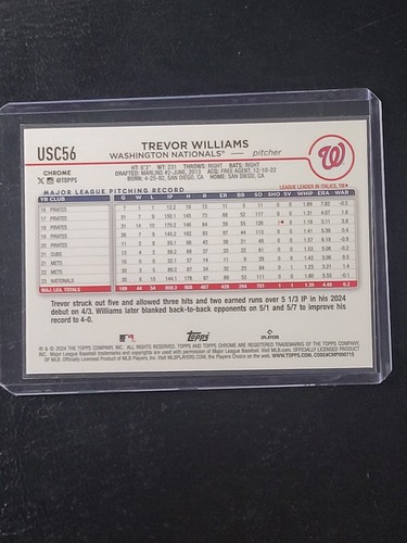 2024 Topps Chrome Update #USC56 Trevor Williams Green Refractor /99 Nationals - Picture 3 of 3