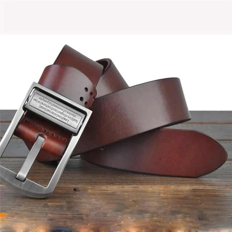 Ceinture en cuir de luxe Homme décontractée large ceinture de cuir marron - Photo 3/4