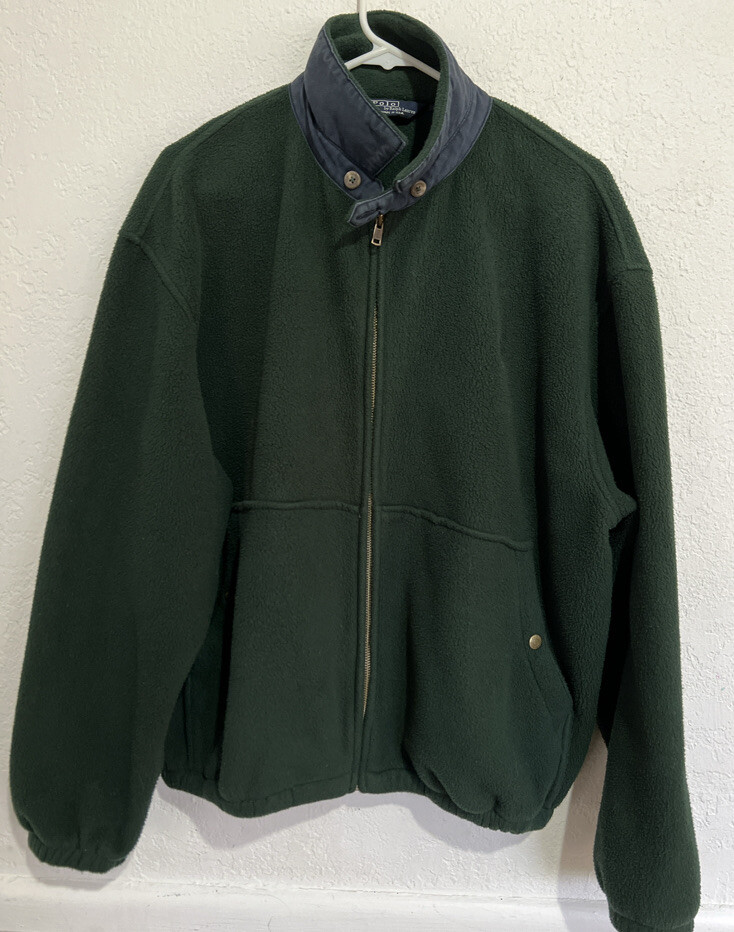 Polo Ralph Lauren Giacca Uomo Pile Cerniera Intera Vintage Anni '90 Pony Ricamato USA Large