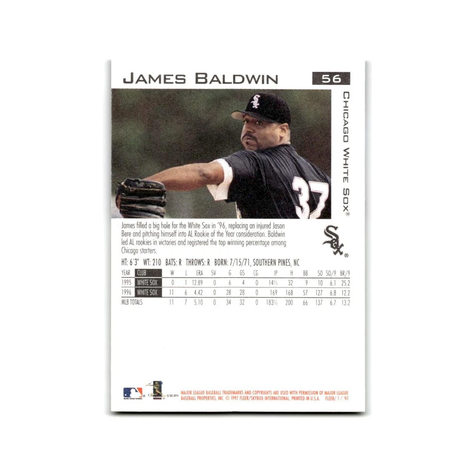 James Baldwin 1997 Fleer #56 Chicago White Sox Baseball Card NM - Image 2 of 3