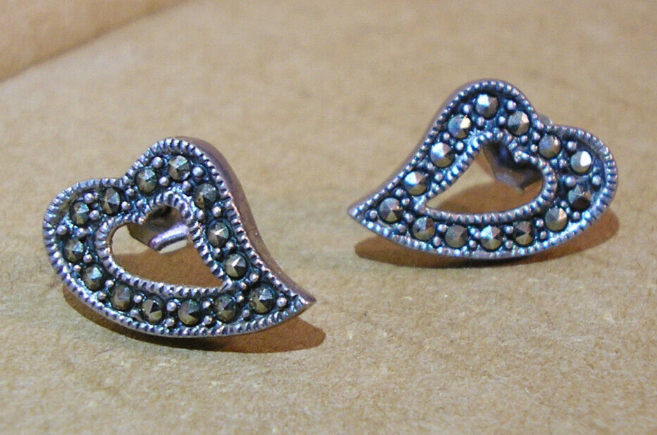 アクセサリー Vintage Silver 925 Heart design earrings Vintage Heart Earrings Sterling Silver Modernist Art Deco Design w