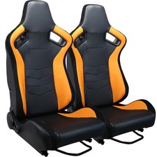 1 Pair Universal Classic Plain Black Pvc Leather Easy Reclinable Racing Seats 1 Pair Universal Classic Plain Black Pvc Leather Easy Reclinable Racing Seats
