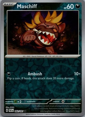 Maschiff 062/091 C Paldean Fates Pokemon Reverse Holo Near Mint