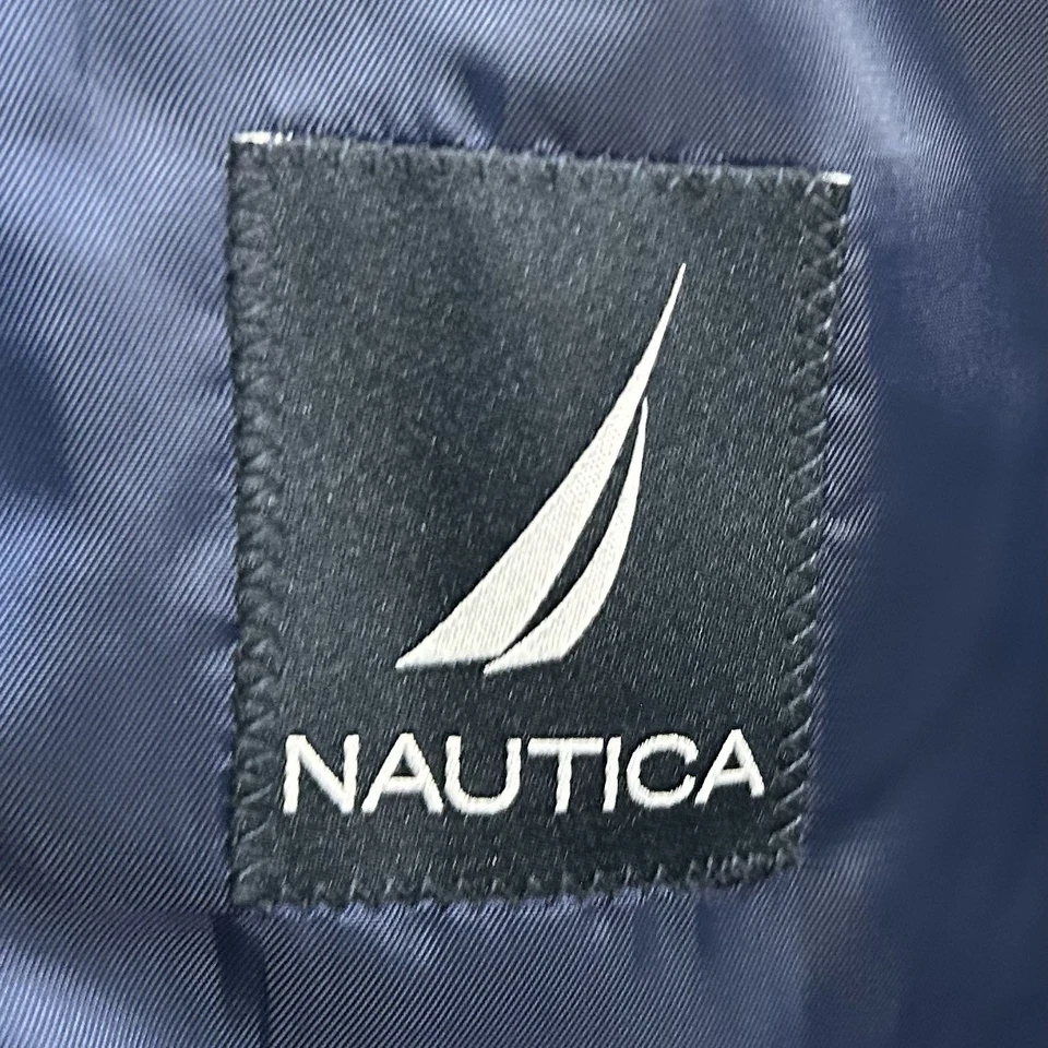 Nautica 38R Sport Coat Gray Blue Plaid Two Button Double Vented Poly Blend - Image 3 of 4