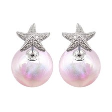 925 Sterling Silver Starfish Star Zirconia Created Opal Earrings Ear Stud White