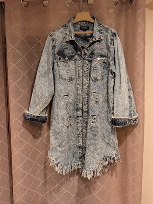 Thrill Jeans Women s Light Blue Jacket Long Distressed Size 3XL - 100% Cotton 