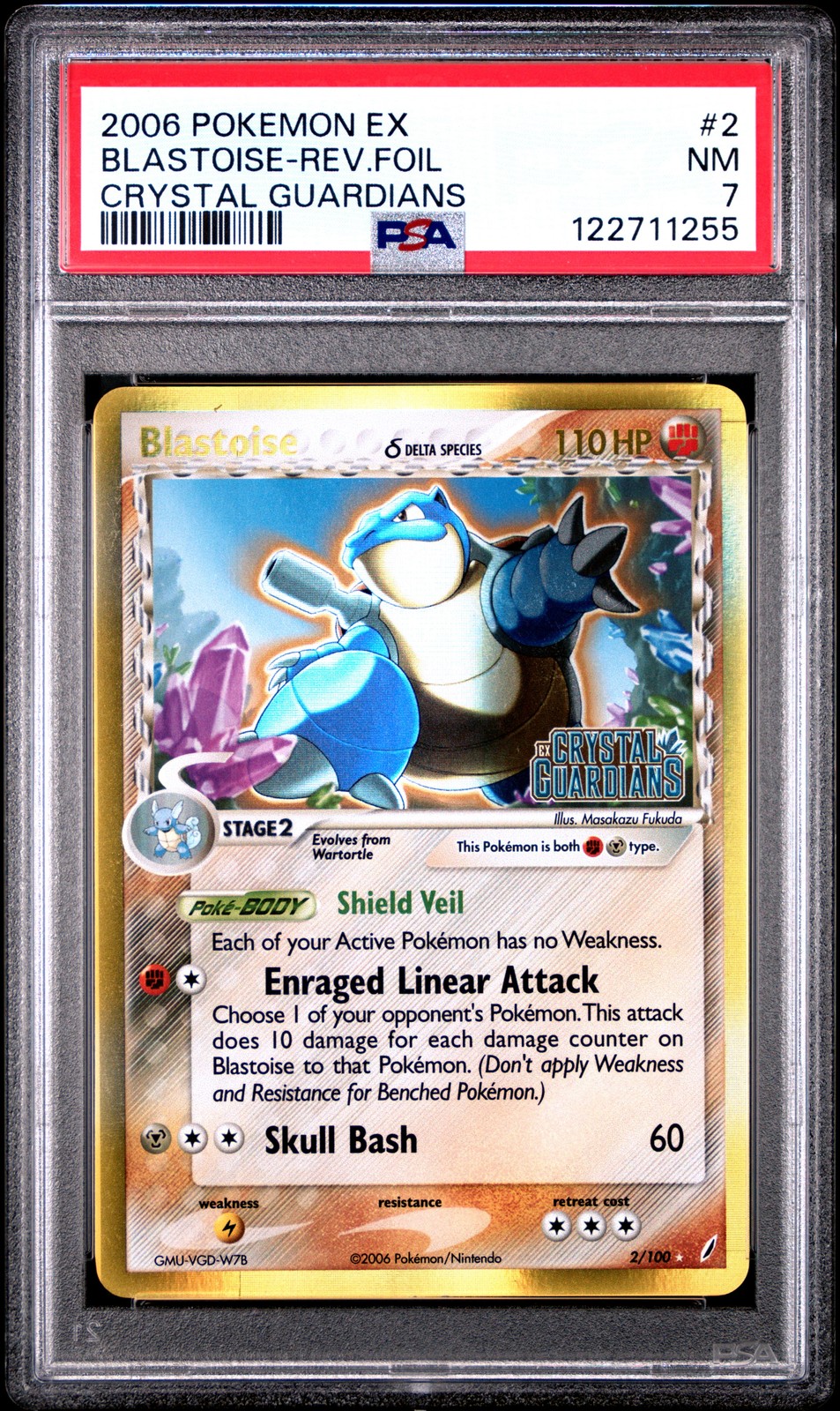 2006 POKEMON EX CRYSTAL GUARDIANS #2 BLASTOISE-REVERSE FOIL PSA 7