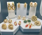 Vintage Estate Gold Tone Earrings 10 Pair Lot Some Signed Monet Trifari Rivers +