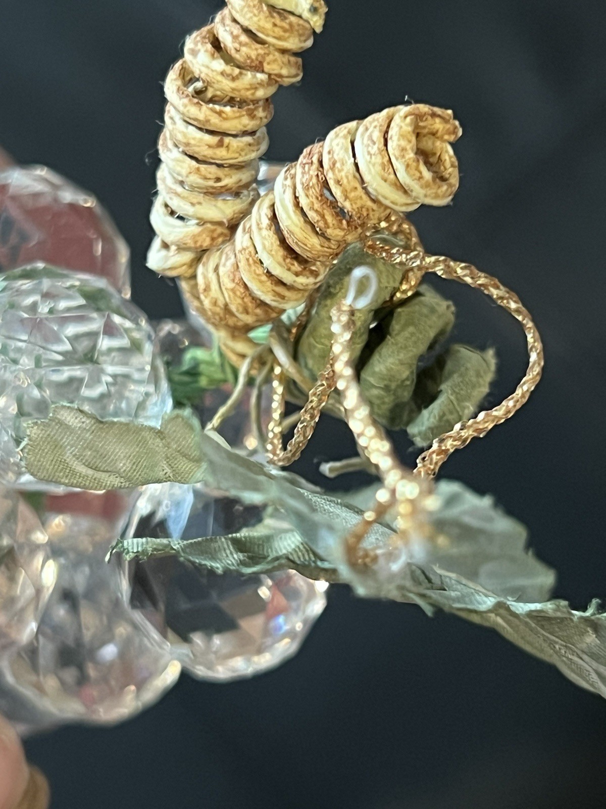 Vintage Mid-Century Clear Faceted Grape Cluster Acrylic 5” Cloth Leaves ...