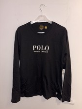 Image of Polo Ralph Lauren Men’s Black Long Sleeve T-Shirt Size S Front Big Logo Cotton