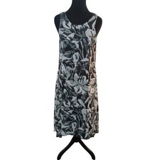 Karen Kane Floral Swing High Low Dress Size Small Black Gray Sleeveless Made USA