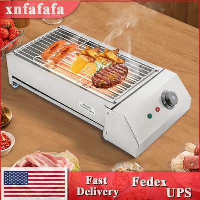 BBQ Grill Heat Control Electric Barbecue Oven Grill Portable Griller Silver NEW