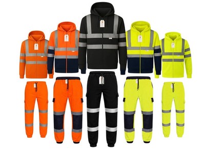 GM Hi Vis Zip Hoodie Cargo Jogginghose Set Herren Reflektierend Trainingsanzug Workwear UK PPE