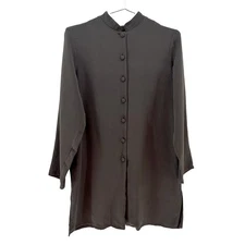 CITRON SANTA MONICA 100% Silk Long Sleeve Tunic Shirt Dress • Medium • brown