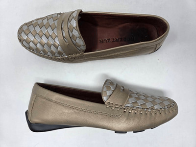 ROBERT ZUR WOVEN PETRA GOLD SILVER LEATHER DRIVING LOAFER FLATS WOMENS 7.5 M