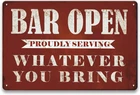 Vintage Metal Bar Signs for Home - Bar Open Whatever You Bring, Retro Tin Beer S
